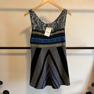 NWT Free People Mixed Media Floral Striped Sweater Mini Dress